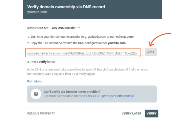 add website to google search console